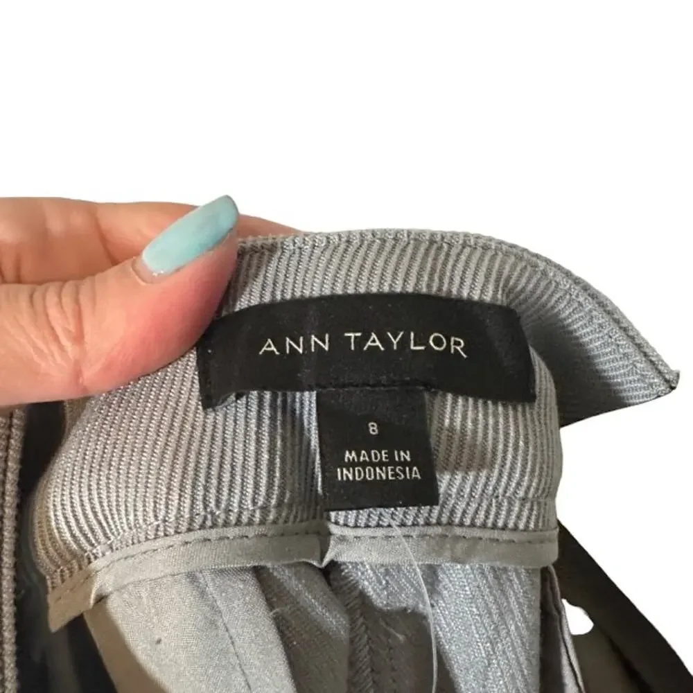 Ann Taylor Gray Textured The Belted Boot High Rise Full Length Pants Women Sz 8